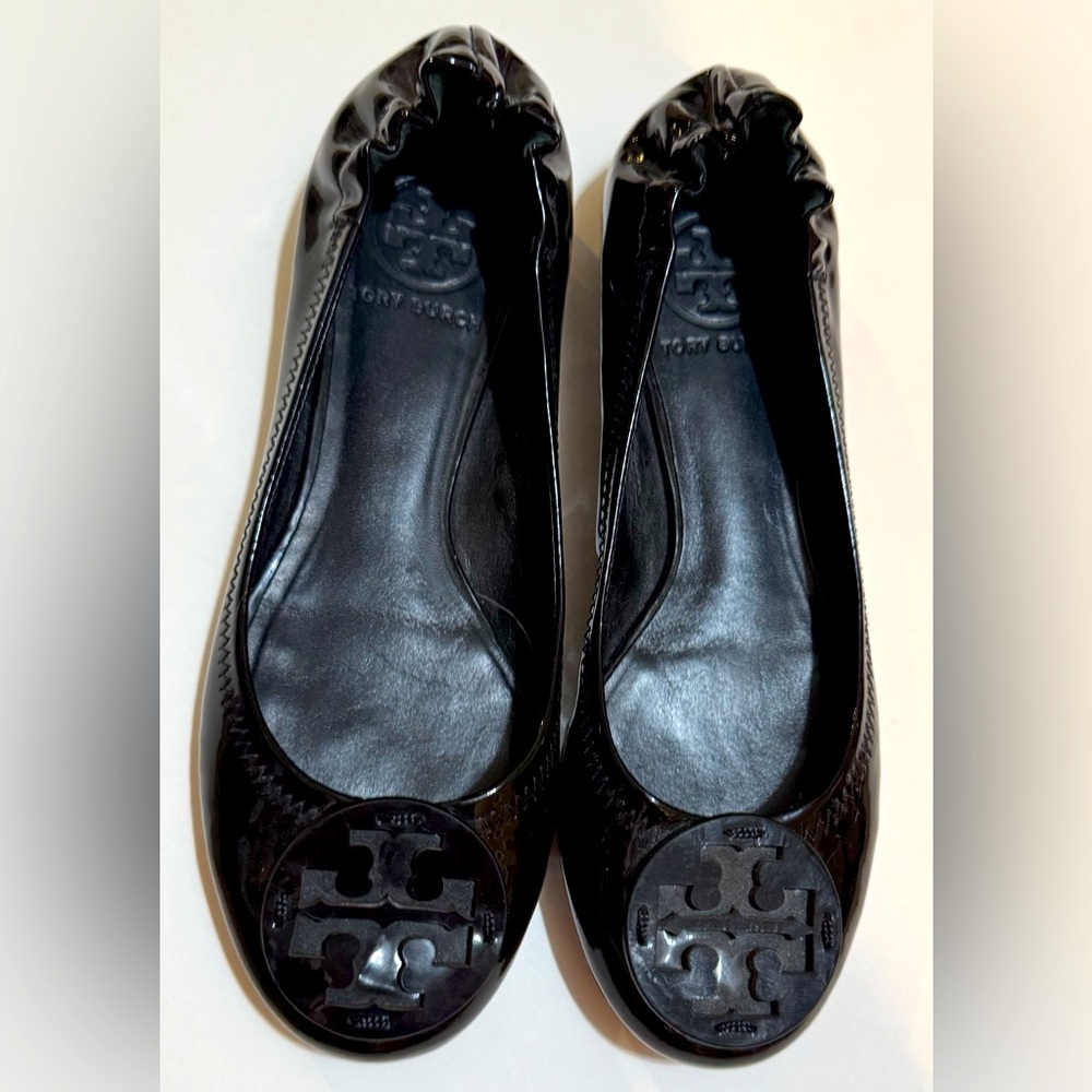 Tory Burch Reva Ballet Flat Black Patent Leather, Size 6.5